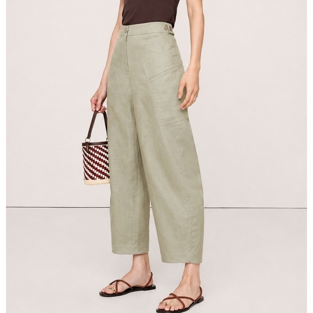 Banana Republic Womens 6 Petite High Rise Linen Cotton Barrel Leg Utility Pants